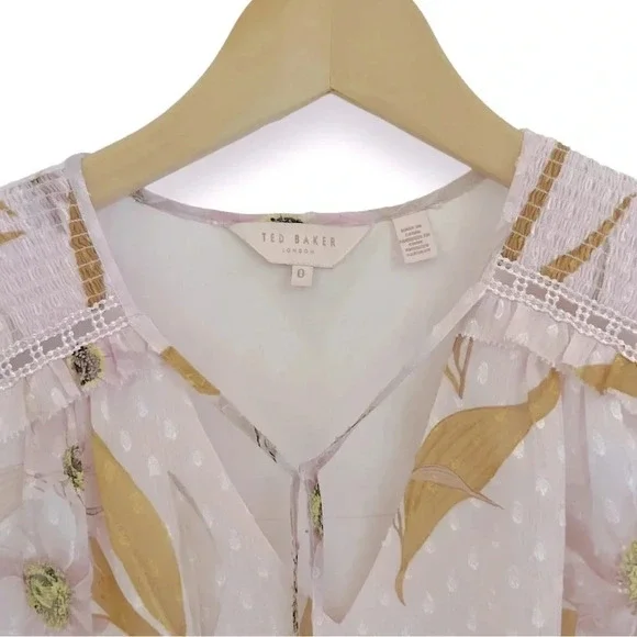 Ted Baker ‘JIYLENA’ Floral V-neck Sleeveless Top in Pink Cabana Women’s Size 0 - Picture 7 of 9